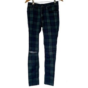 Zara Green Navy Plaid Pants Winter Holiday Christmas Cotton Stretch 29